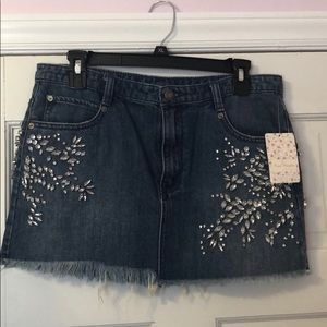 Free People Rhinestone Denim skirt